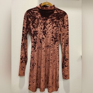 Deep Red Small Velvet Long Sleeve Dress Elegant Cozy